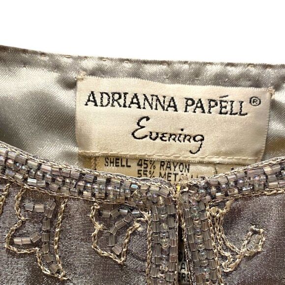 Adrianna Papell Metallic Silver Beaded Evening Long Sleeve Jacket Womens L - Picture 3 of 6
